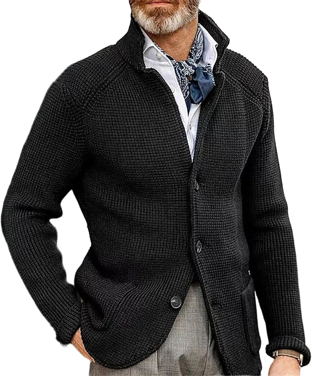 Men's Cardigan Sweaters Stand-up Collar Wool Coat Thick Knitted Padded Suit Coat