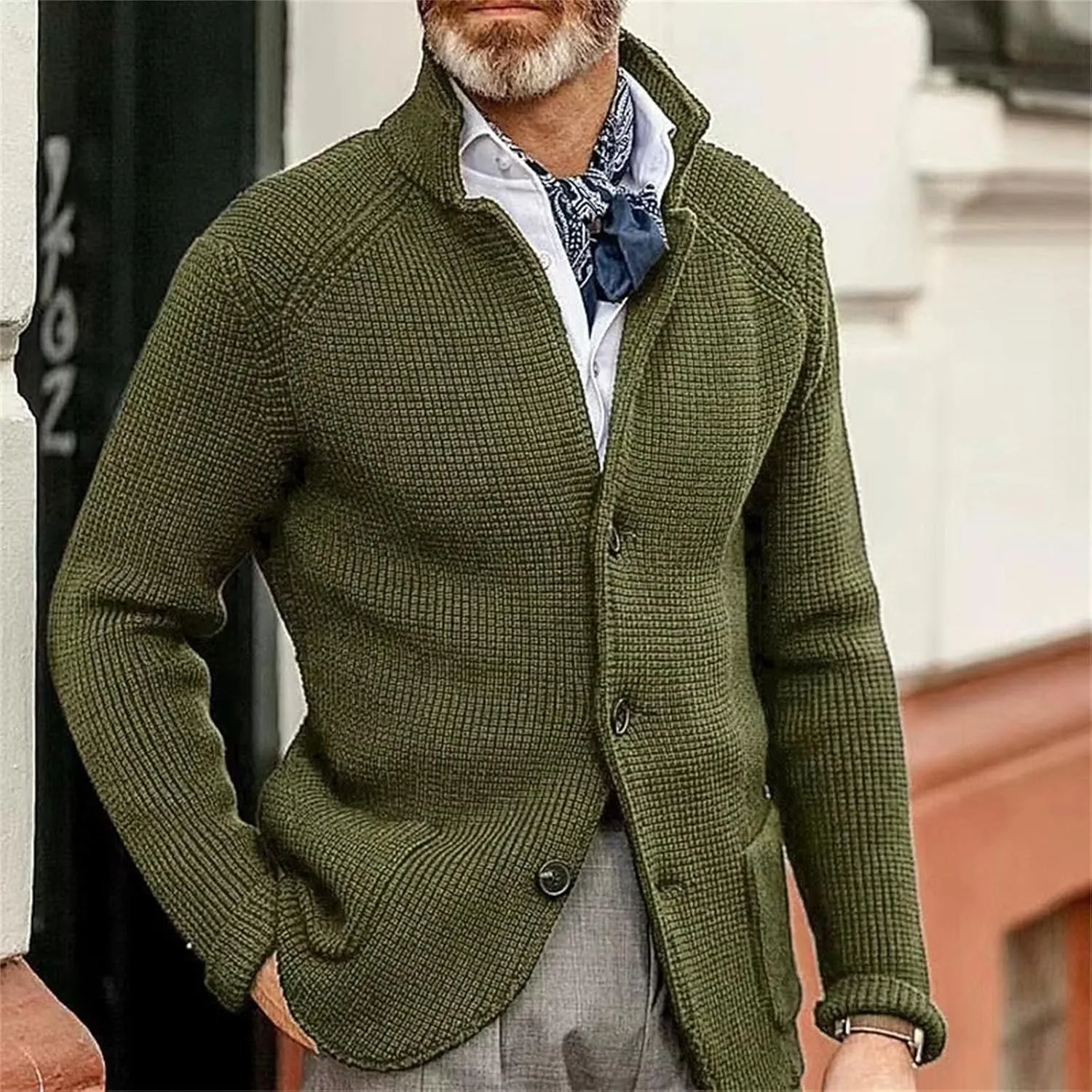 Men's Cardigan Sweaters Stand-up Collar Wool Coat Thick Knitted Padded Suit Coat