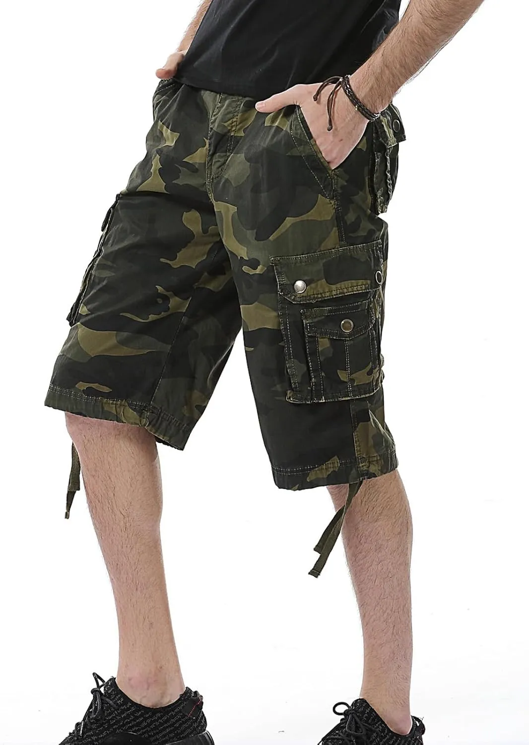 Men's Cargo Shorts Camo Casual Cotton Work Camouflage Short Pants with Multi-Pockets