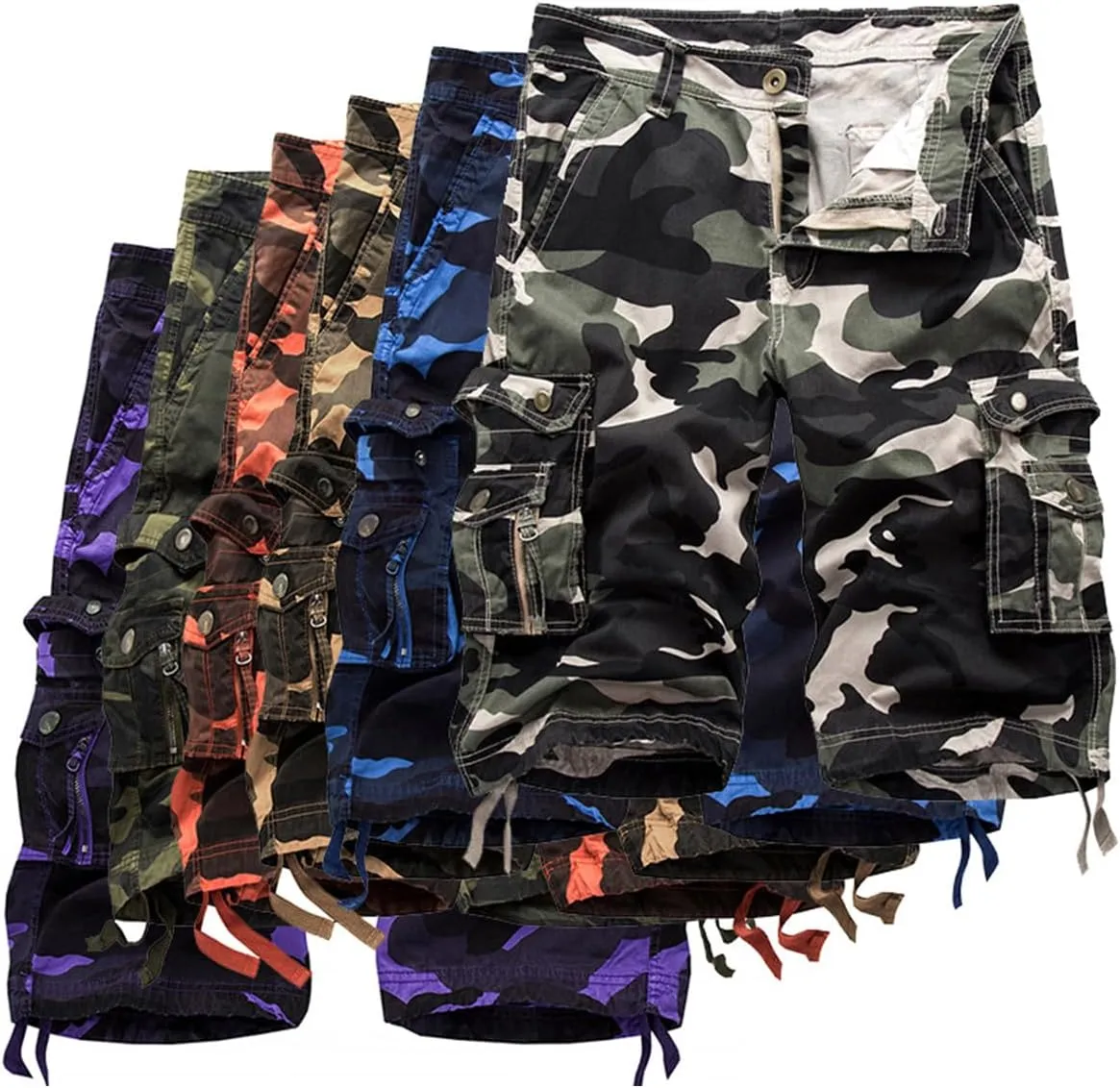 Men's Cargo Shorts Camo Casual Cotton Work Camouflage Short Pants with Multi-Pockets