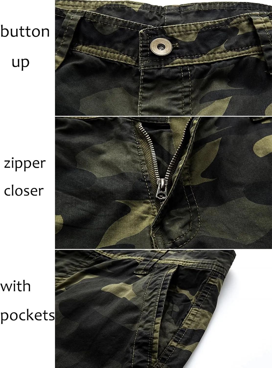 Men's Cargo Shorts Camo Casual Cotton Work Camouflage Short Pants with Multi-Pockets