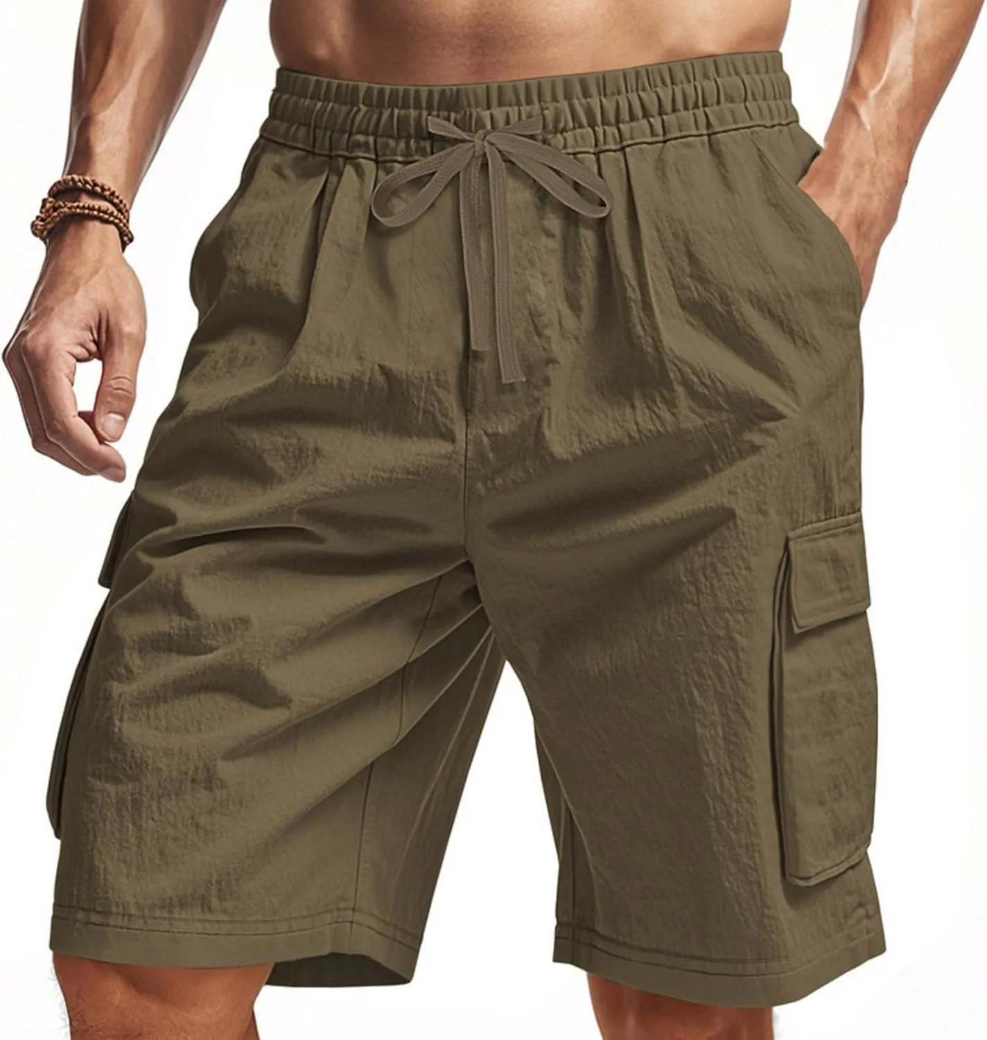 Mens Casual Cargo Shorts Elastic Waist Drawstring Tactical Shorts with Multiple Pockets for Outdoor Joggers Hiking