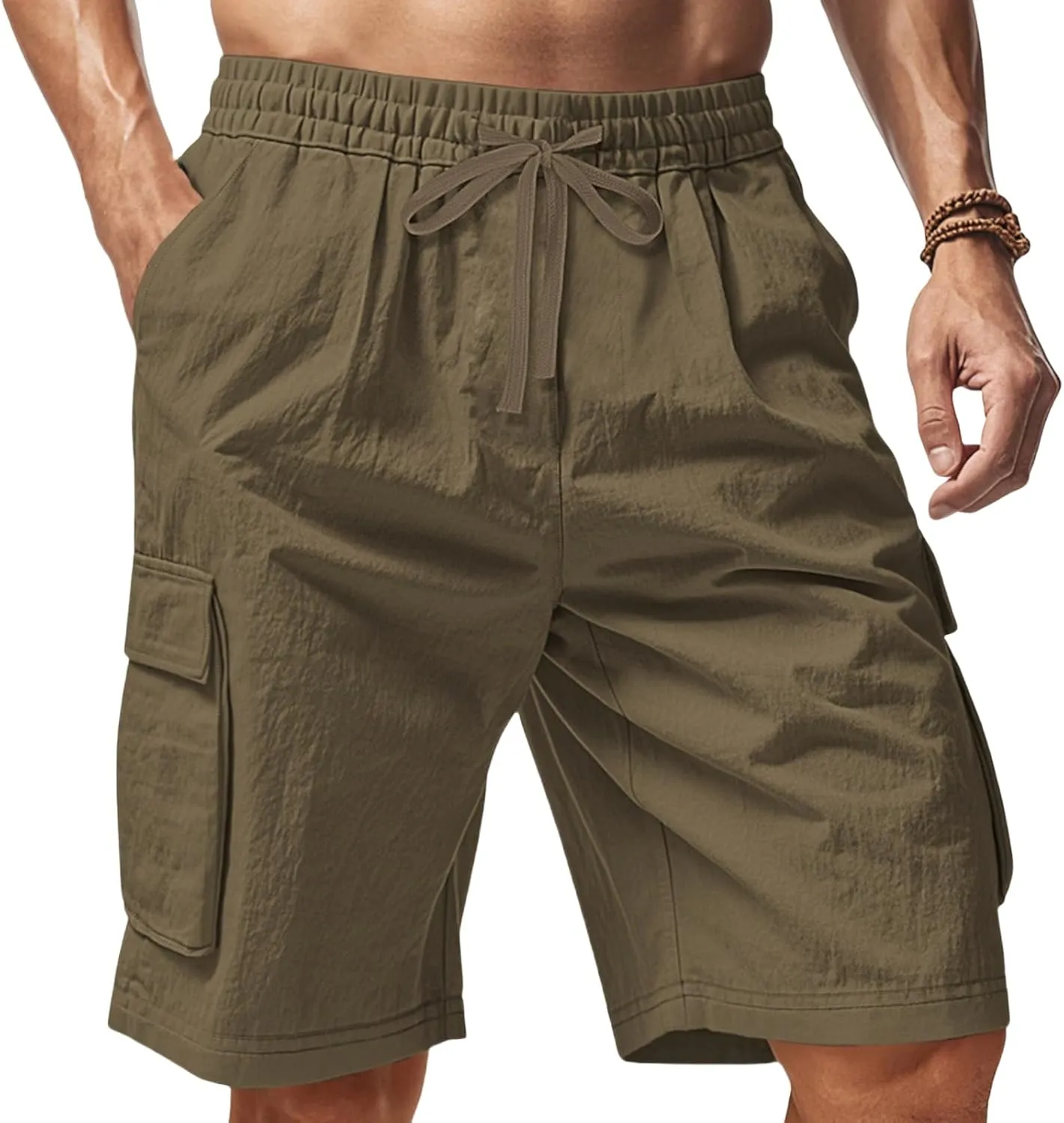 Mens Casual Cargo Shorts Elastic Waist Drawstring Tactical Shorts with Multiple Pockets for Outdoor Joggers Hiking