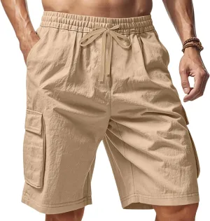 Mens Casual Cargo Shorts Elastic Waist Drawstring Tactical Shorts with Multiple Pockets for Outdoor Joggers Hiking