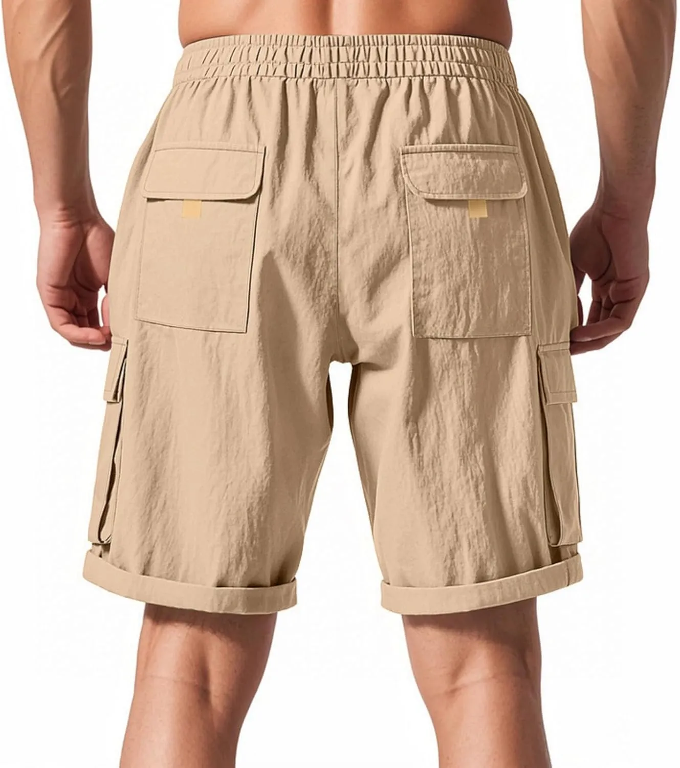 Mens Casual Cargo Shorts Elastic Waist Drawstring Tactical Shorts with Multiple Pockets for Outdoor Joggers Hiking