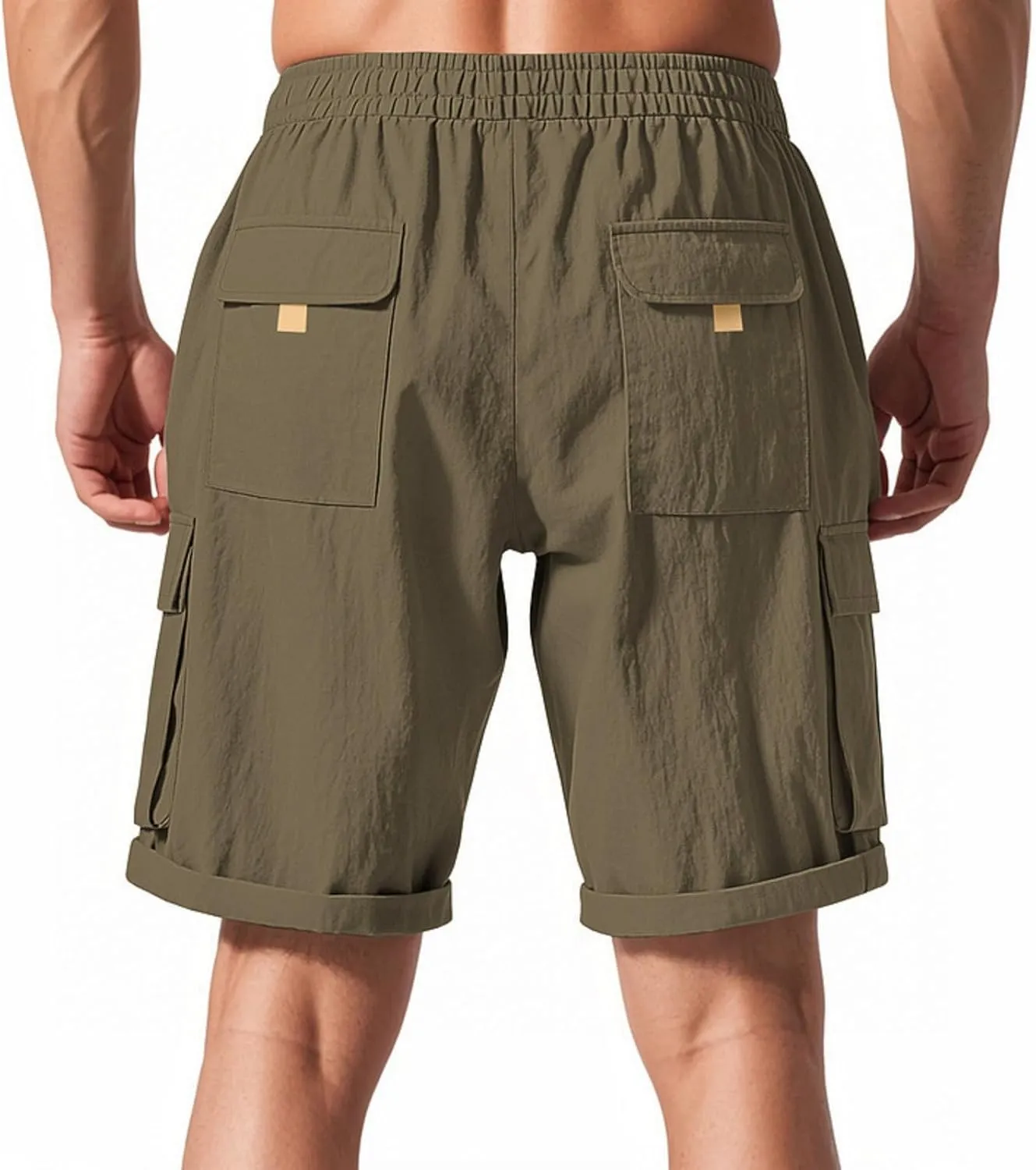 Mens Casual Cargo Shorts Elastic Waist Drawstring Tactical Shorts with Multiple Pockets for Outdoor Joggers Hiking