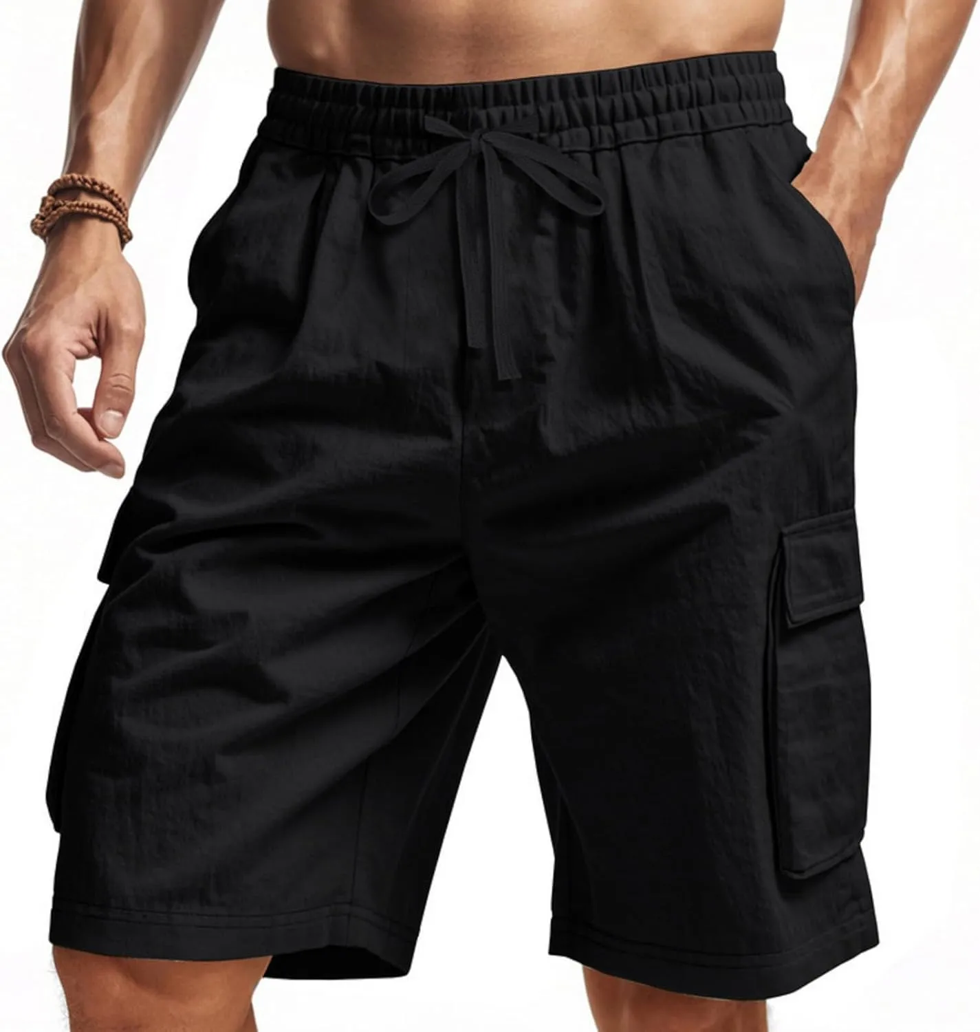 Mens Casual Cargo Shorts Elastic Waist Drawstring Tactical Shorts with Multiple Pockets for Outdoor Joggers Hiking