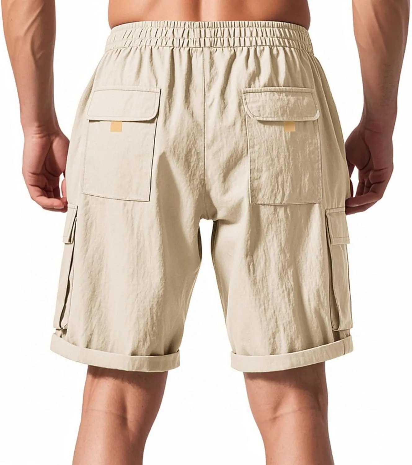 Mens Casual Cargo Shorts Elastic Waist Drawstring Tactical Shorts with Multiple Pockets for Outdoor Joggers Hiking