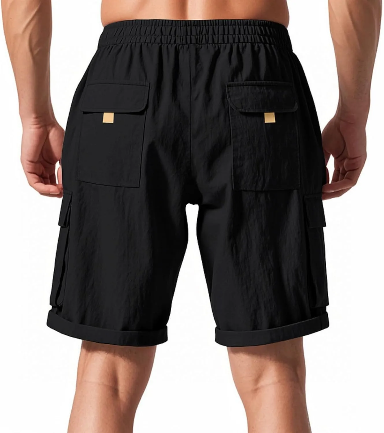 Mens Casual Cargo Shorts Elastic Waist Drawstring Tactical Shorts with Multiple Pockets for Outdoor Joggers Hiking