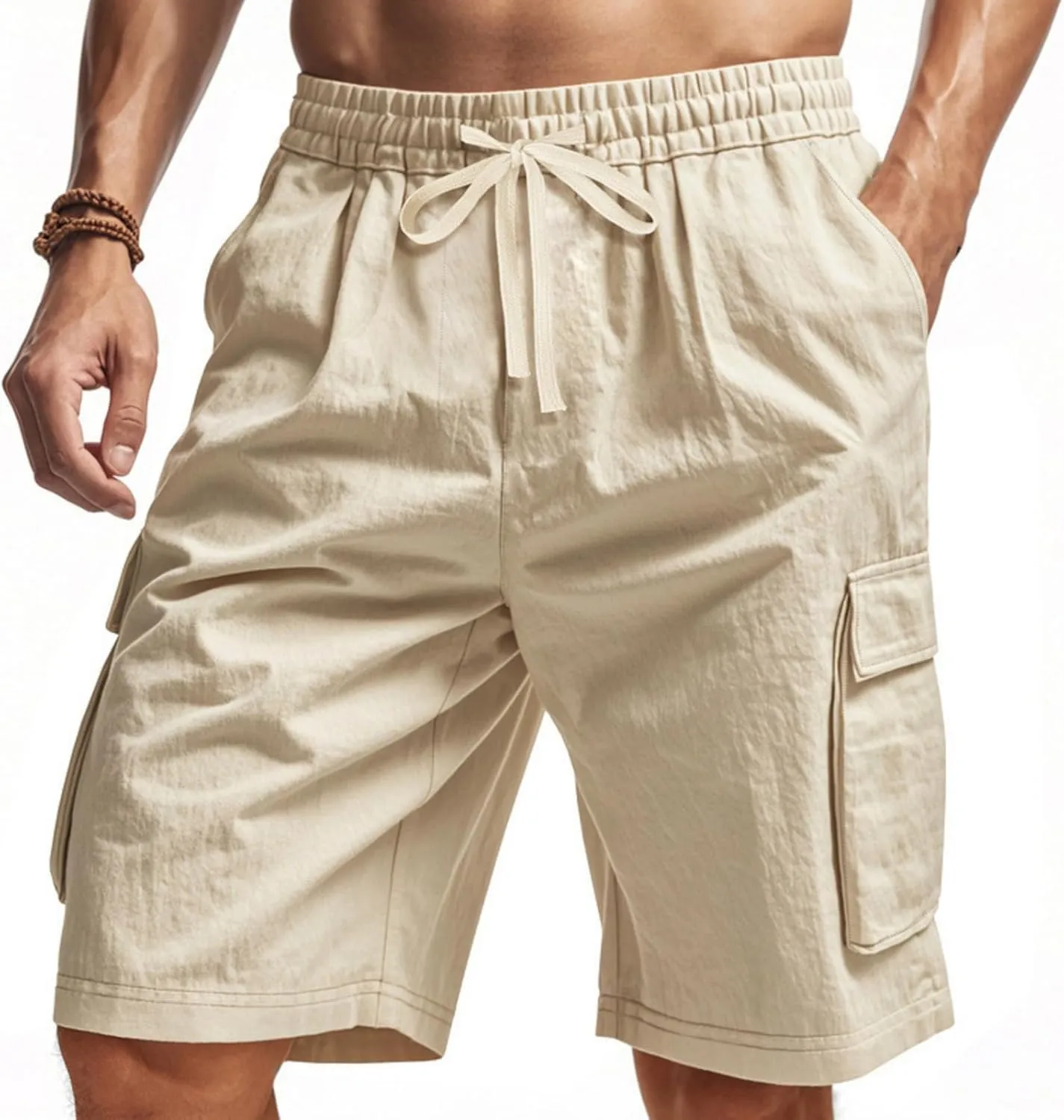 Mens Casual Cargo Shorts Elastic Waist Drawstring Tactical Shorts with Multiple Pockets for Outdoor Joggers Hiking