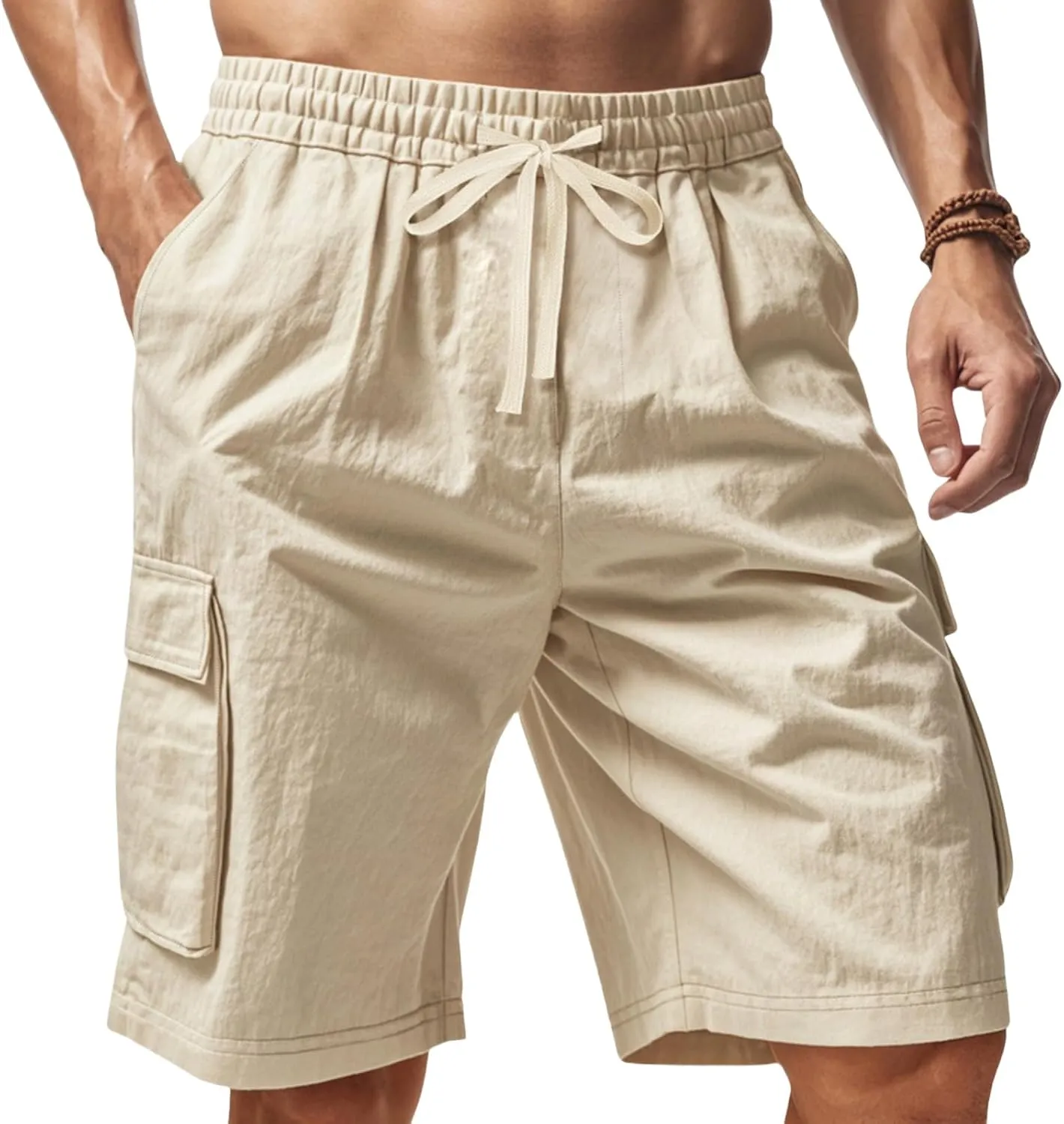 Mens Casual Cargo Shorts Elastic Waist Drawstring Tactical Shorts with Multiple Pockets for Outdoor Joggers Hiking