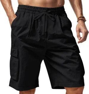 Mens Casual Cargo Shorts Elastic Waist Drawstring Tactical Shorts with Multiple Pockets for Outdoor Joggers Hiking
