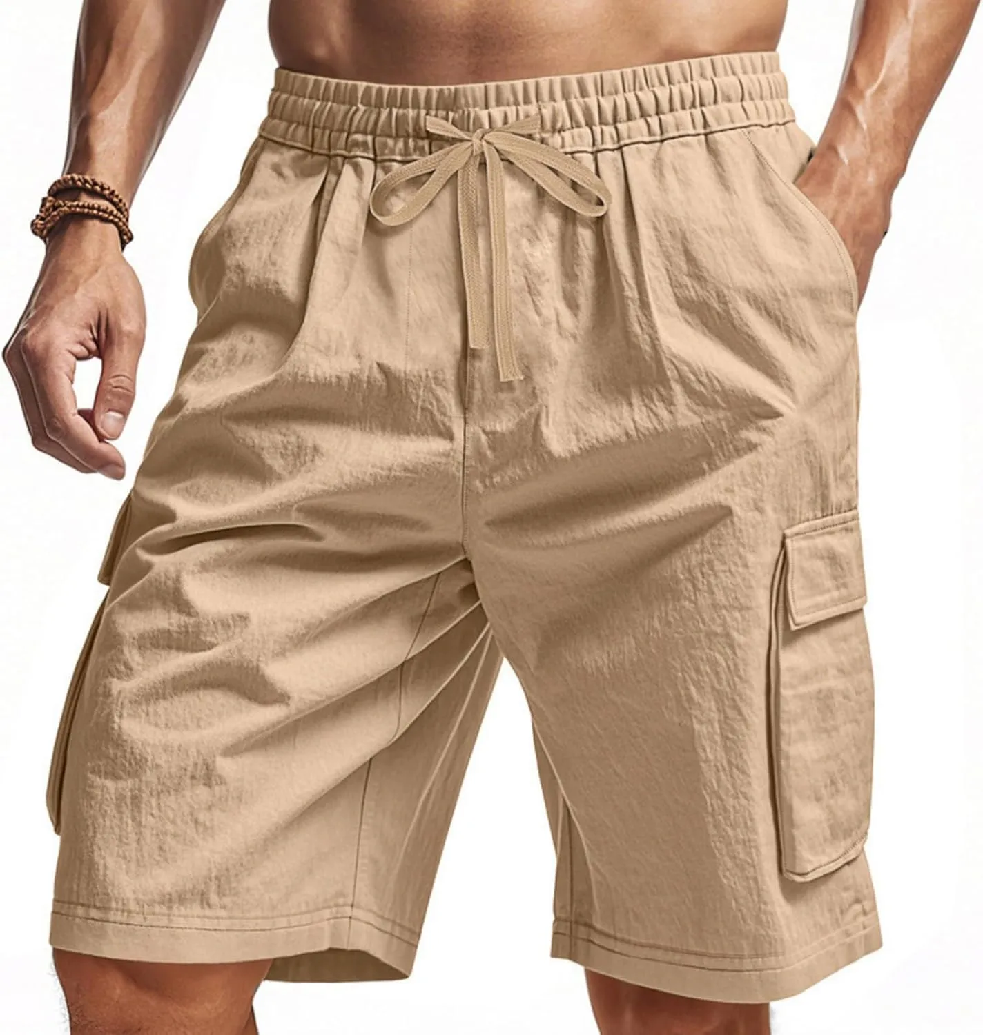 Mens Casual Cargo Shorts Elastic Waist Drawstring Tactical Shorts with Multiple Pockets for Outdoor Joggers Hiking