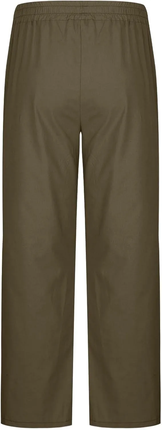 Mens Casual Cotton Linen Pants Wide Leg Baggy Trousers Men Fashion Loose Fit Elastic Waist Yoga Pants Lounge Outfits