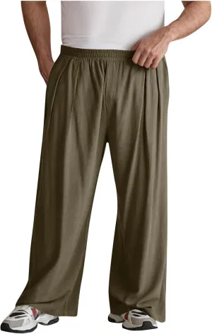 Mens Casual Cotton Linen Pants Wide Leg Baggy Trousers Men Fashion Loose Fit Elastic Waist Yoga Pants Lounge Outfits