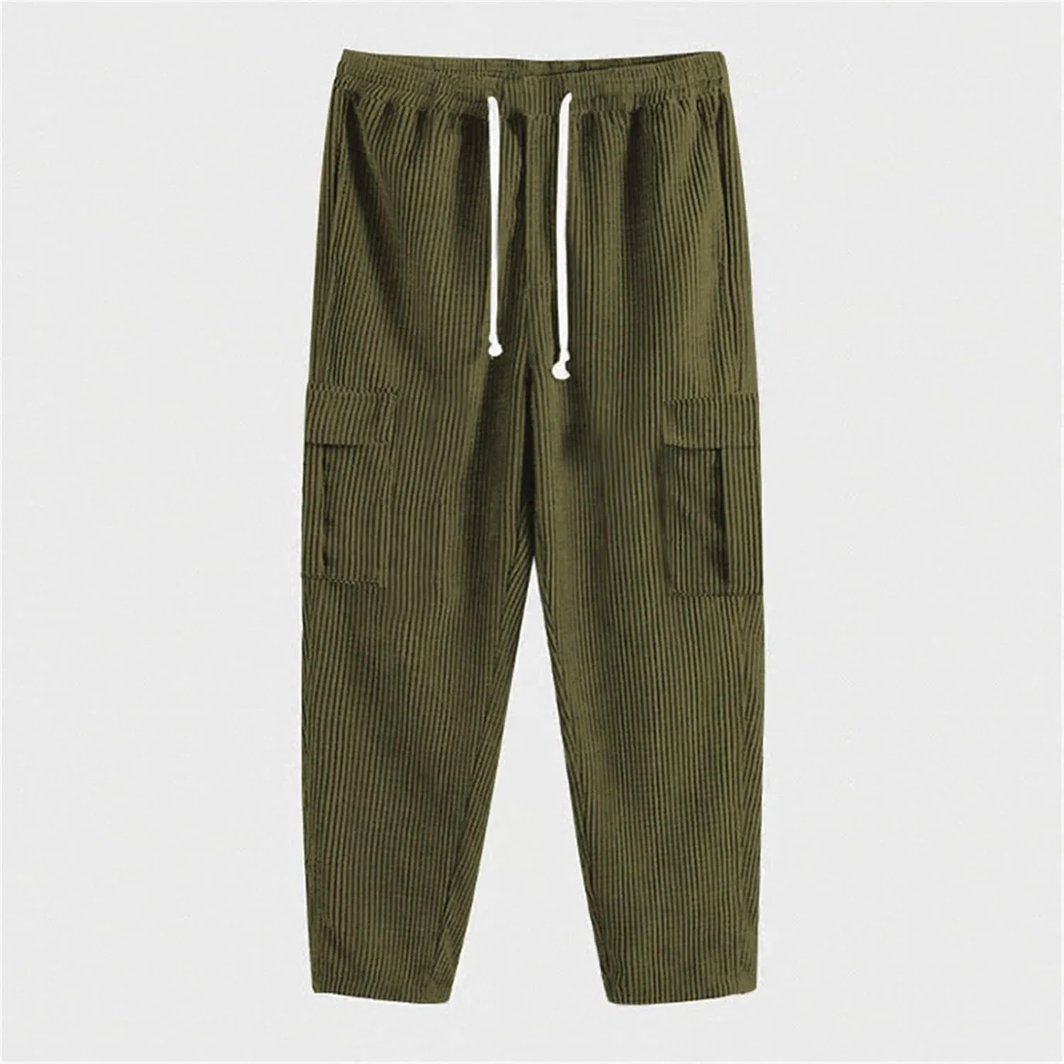 Men's Comfortable Casual Pants Corduroy Waffle Knit Elastic Waist Drawstring for Easy Pull On Streetwear