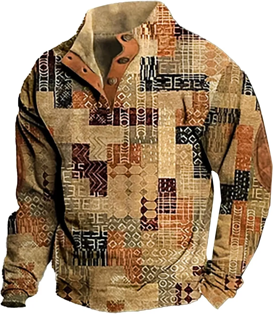Men's Corduroy Sweatshirt Casual Stand Collar Button Long Sleeve Hoodie Mock Neck Sweaters Polo Sweatshirts No Hood