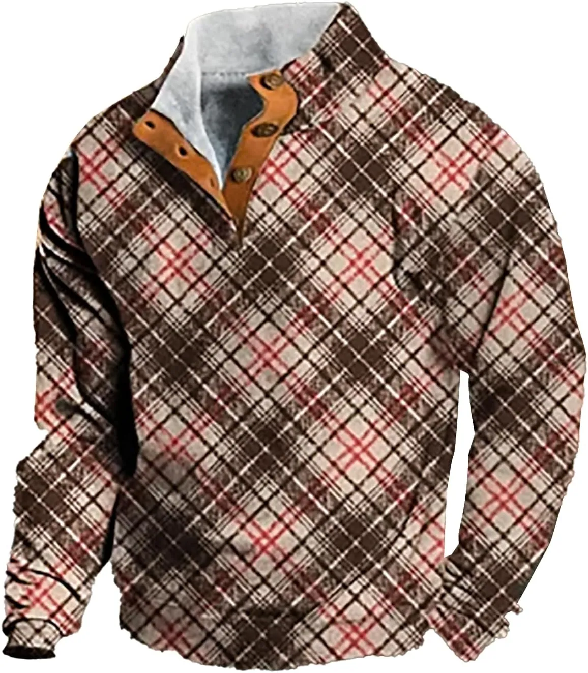 Men's Corduroy Sweatshirt Casual Stand Collar Button Long Sleeve Hoodie Mock Neck Sweaters Polo Sweatshirts No Hood