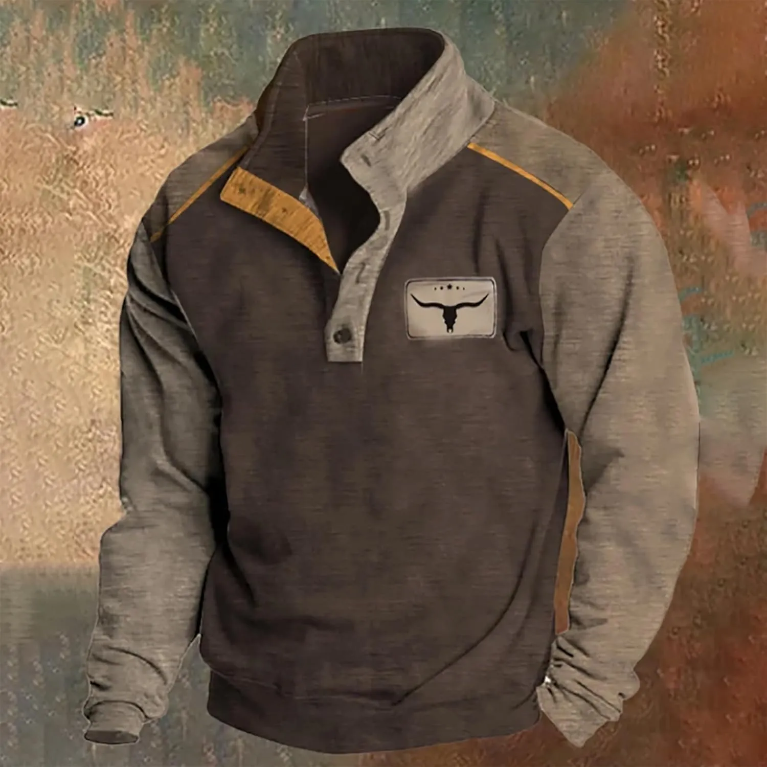Men's Corduroy Sweatshirt Casual Stand Collar Button Long Sleeve Hoodie Mock Neck Sweaters Polo Sweatshirts No Hood
