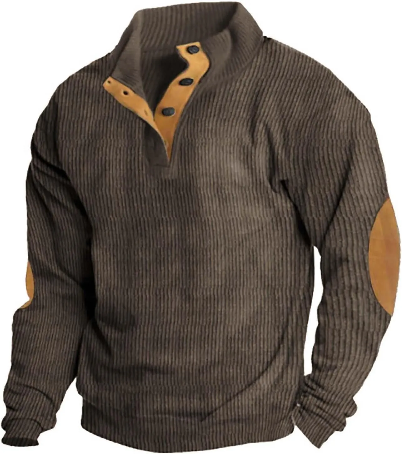 Men's Corduroy Sweatshirt Casual Stand Collar Button Long Sleeve Hoodie Mock Neck Sweaters Polo Sweatshirts No Hood