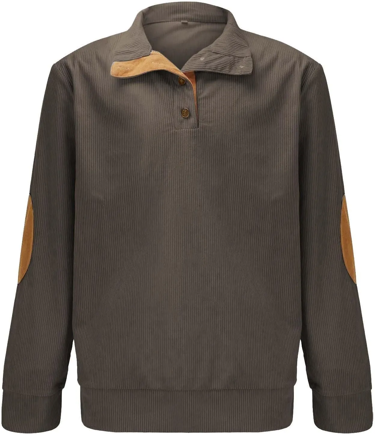Men's Corduroy Sweatshirt Casual Stand Collar Button Long Sleeve Hoodie Mock Neck Sweaters Polo Sweatshirts No Hood