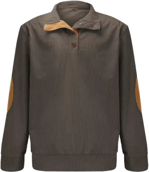 Men's Corduroy Sweatshirt Casual Stand Collar Button Long Sleeve Hoodie Mock Neck Sweaters Polo Sweatshirts No Hood