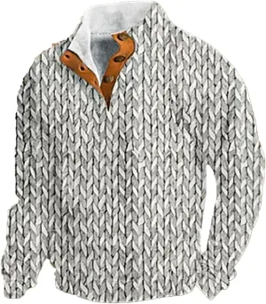 Men's Corduroy Sweatshirt Casual Stand Collar Button Long Sleeve Hoodie Mock Neck Sweaters Polo Sweatshirts No Hood