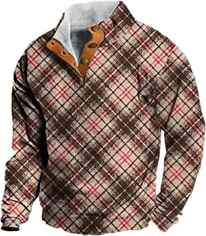 Men's Corduroy Sweatshirt Casual Stand Collar Button Long Sleeve Hoodie Mock Neck Sweaters Polo Sweatshirts No Hood