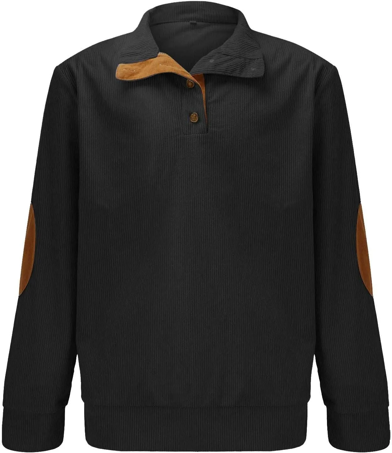 Men's Corduroy Sweatshirt Casual Stand Collar Button Long Sleeve Hoodie Mock Neck Sweaters Polo Sweatshirts No Hood