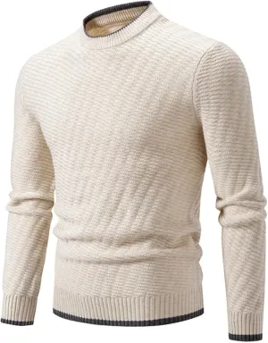 Men's Crewneck Sweater Slim Fit Lightweight Pullover Long Sleeve Solid Color Tops Ribbed Knitted Fall Fashion Sweater
