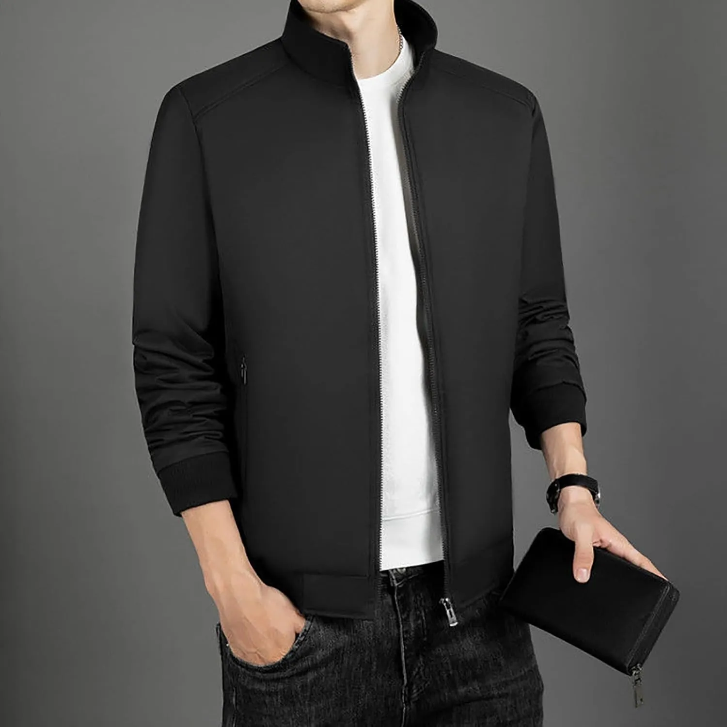 Mens Fashion Plush Thick Jacket Winter Fleece Lined Warm Coat Stand Collar Zip Up Sherpa Parka Work Cargo Windbreaker