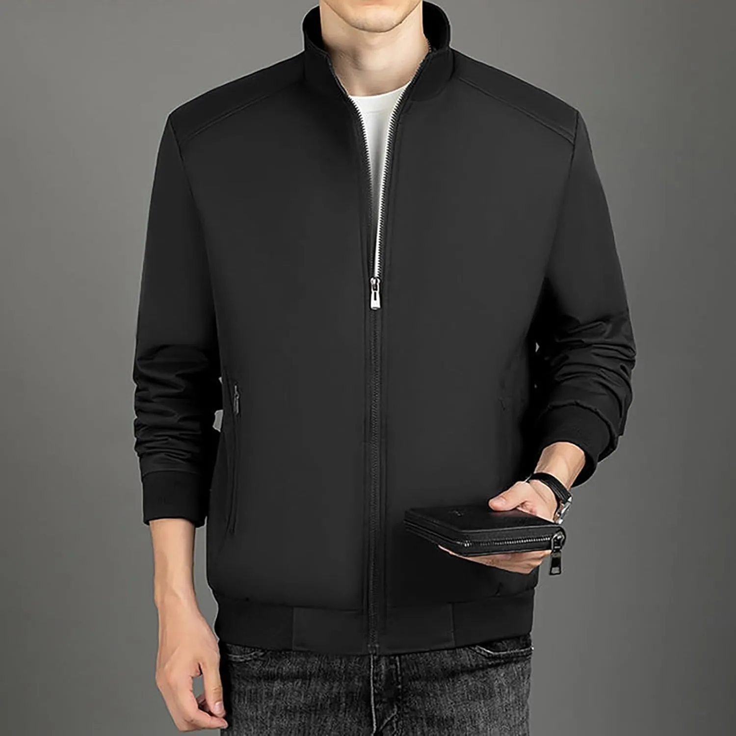 Mens Fashion Plush Thick Jacket Winter Fleece Lined Warm Coat Stand Collar Zip Up Sherpa Parka Work Cargo Windbreaker