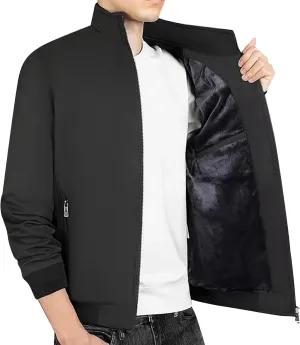 Mens Fashion Plush Thick Jacket Winter Fleece Lined Warm Coat Stand Collar Zip Up Sherpa Parka Work Cargo Windbreaker