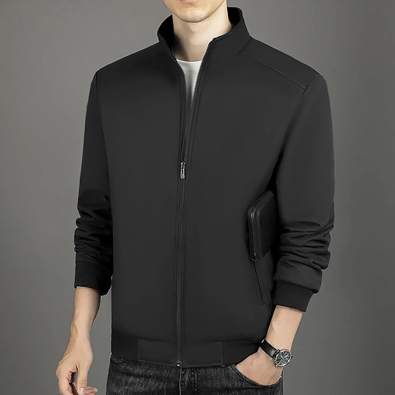 Mens Fashion Plush Thick Jacket Winter Fleece Lined Warm Coat Stand Collar Zip Up Sherpa Parka Work Cargo Windbreaker