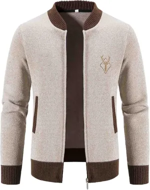Mens Full Zip Cardigan Sweater Stand Collar Long Sleeve Pullover Graphic Knitwear Knitted Tops Jacket with Pockets
