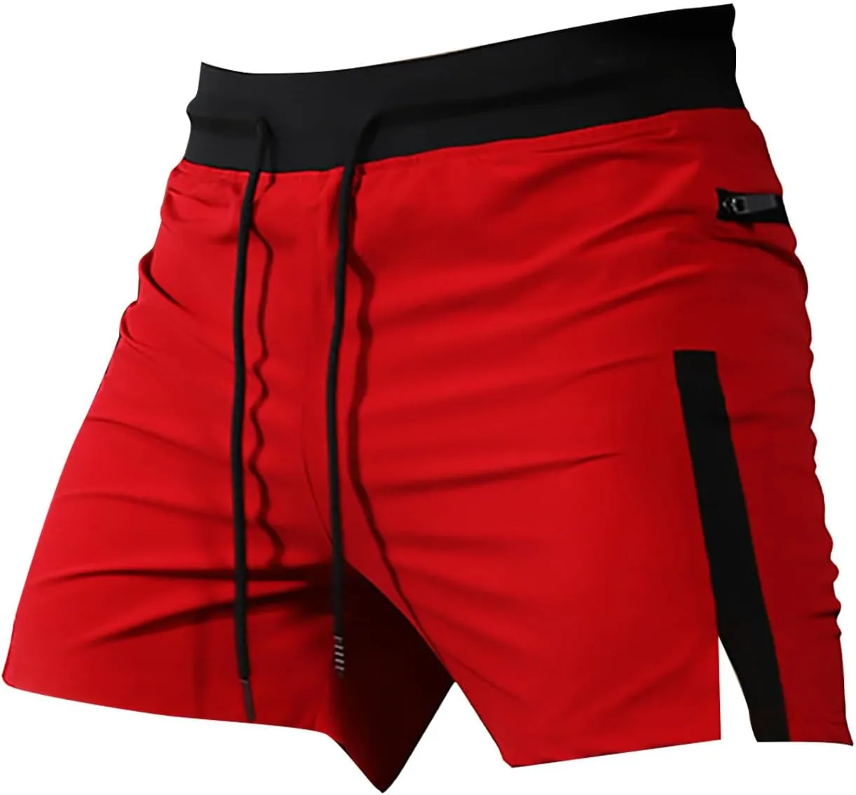 Mens Gym Running Shorts Drawstring Side Split Quick Dry Sport Workout Training Athletic Track Shorts with Zipper Pockets