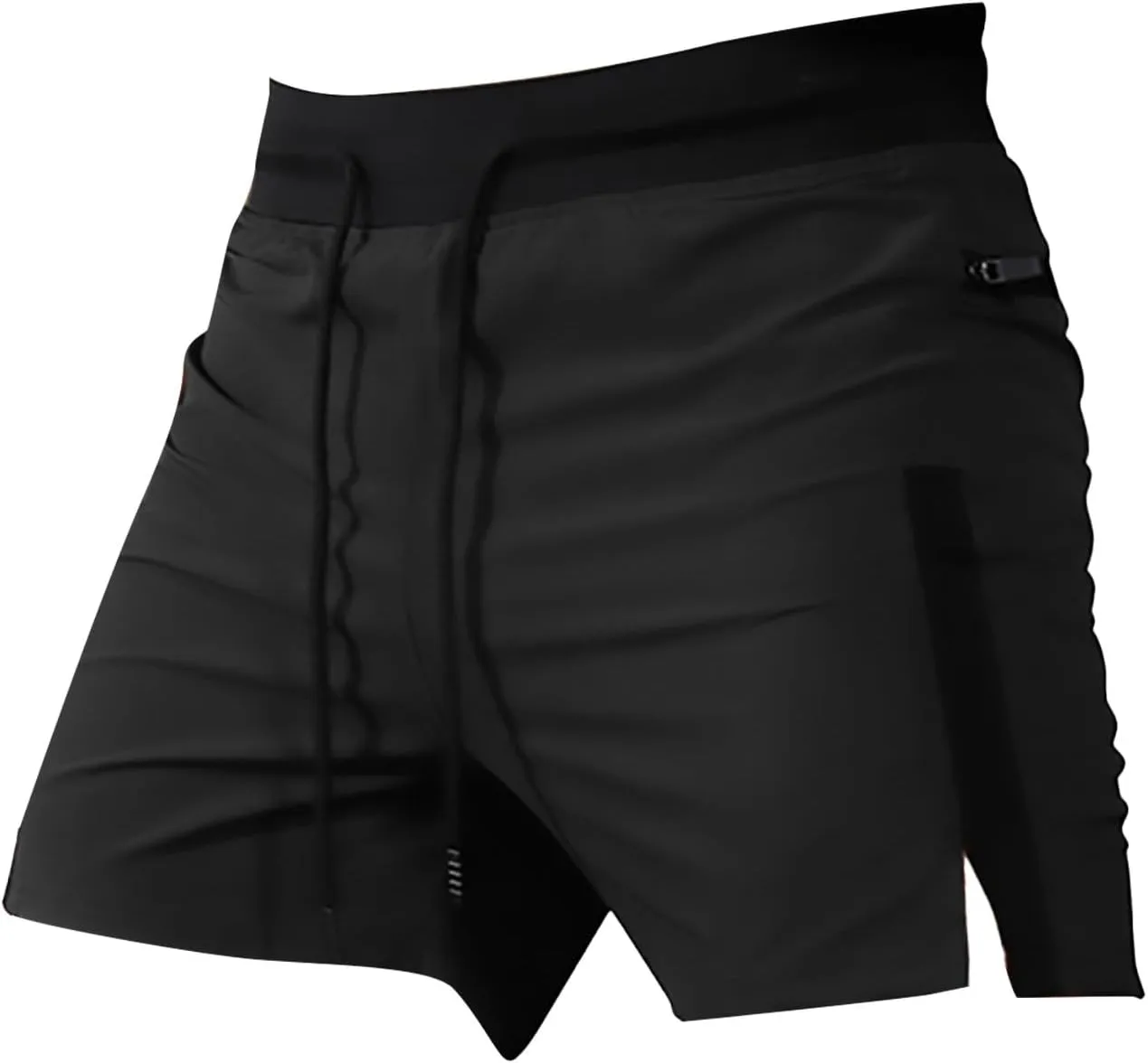 Mens Gym Running Shorts Drawstring Side Split Quick Dry Sport Workout Training Athletic Track Shorts with Zipper Pockets