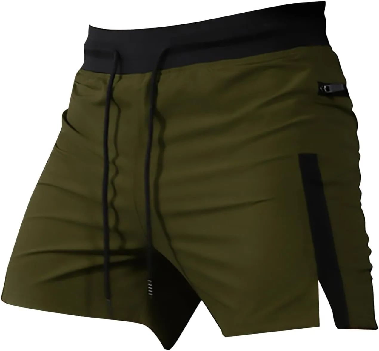 Mens Gym Running Shorts Drawstring Side Split Quick Dry Sport Workout Training Athletic Track Shorts with Zipper Pockets