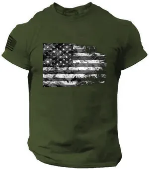 Men's Independence Day Flag Printed Short Sleeve Crewneck T-Shirt Casual Breathable Tees Quick Dry Gym Workout Shirt