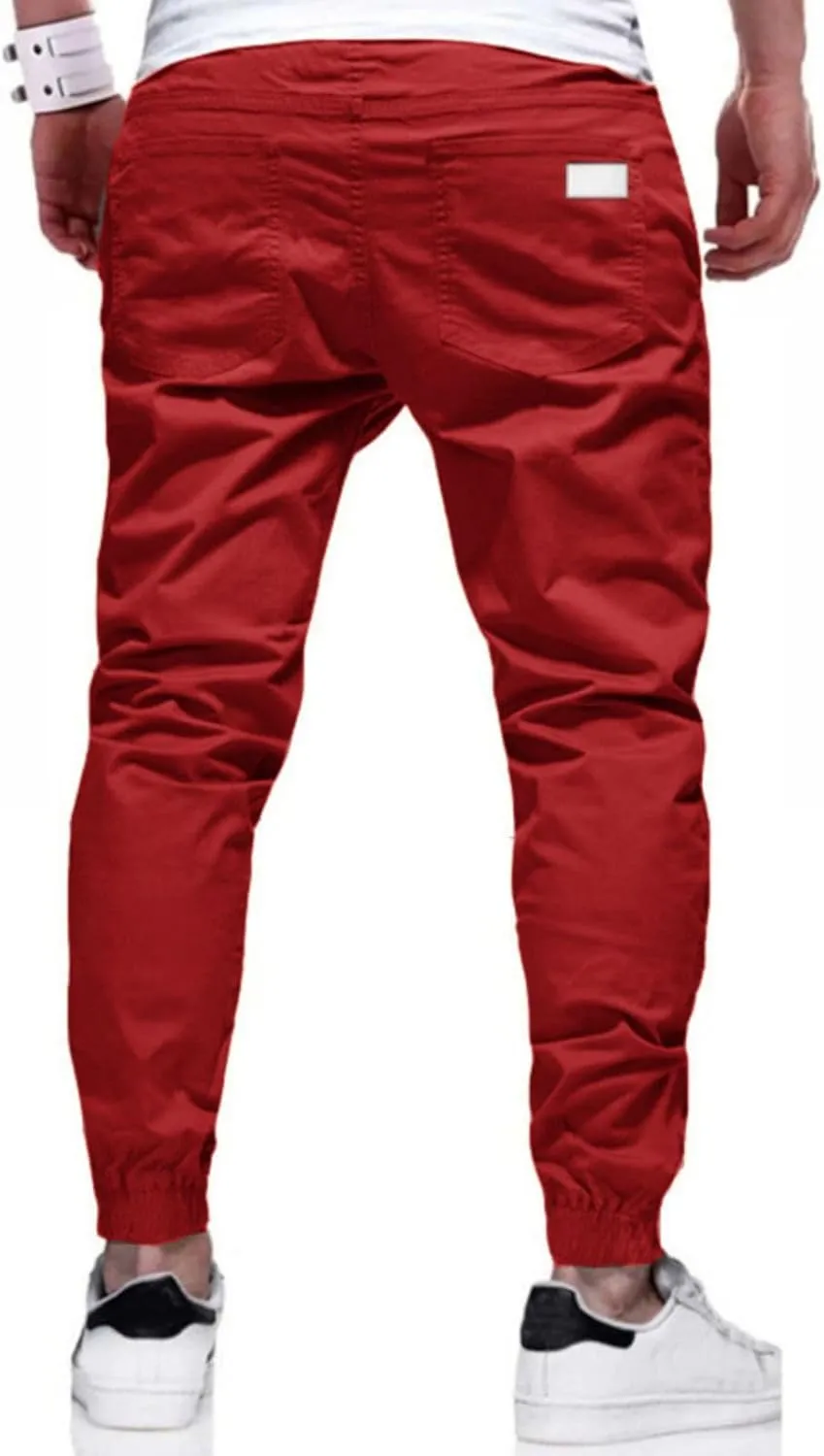 Men's Joggers Pants Cotton Drawstring Chino Cargo Casual Trousers with Elastic Waist Durable Twill for Hiking Outdoor
