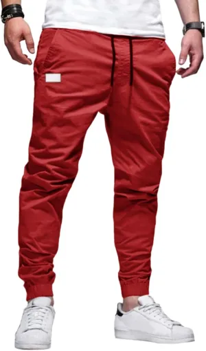 Men's Joggers Pants Cotton Drawstring Chino Cargo Casual Trousers with Elastic Waist Durable Twill for Hiking Outdoor