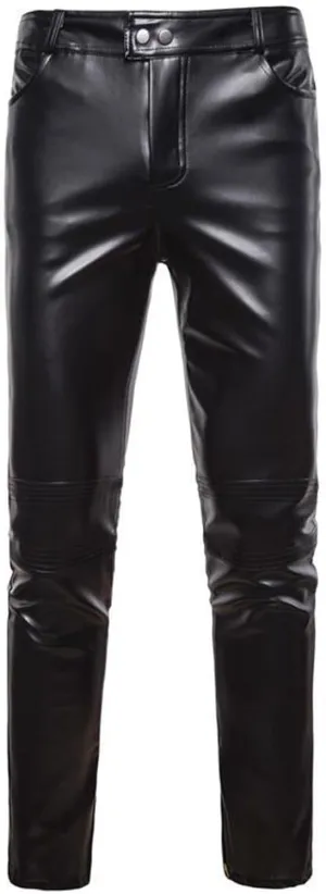 Mens Leather Pants Relaxed Fit Elastic Waist Solid Color Casual Pants Fashion Nightclub Party Performance Clothes for Men