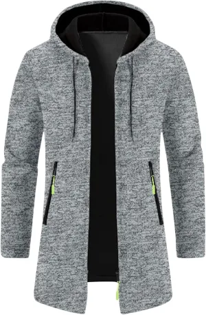 Mens Long Cardigan Jacket Thermal Loose Fit Casual Coat Hooded Drawstring Warm Sweaters Fashion Knitted Jackets