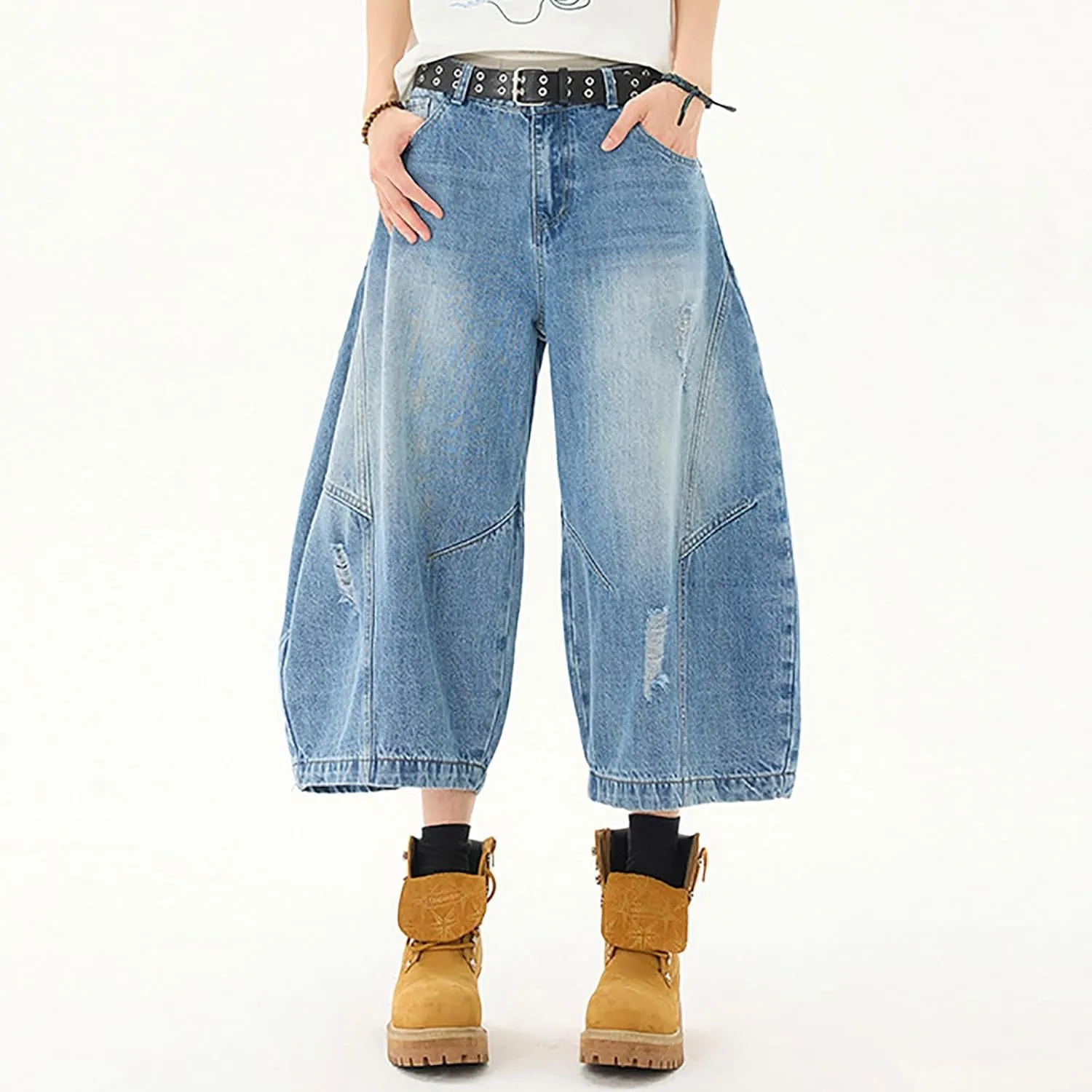 Men's Loose Fit Hip Hop Long Jean Shorts Work Denim Shorts with Pockets Skateboard Trendy Outfits