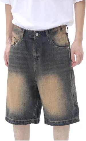 Men's Loose Hip Hop Long Jean Shorts Work Denim Shorts with Pockets Casual Summer Trendy Outfits
