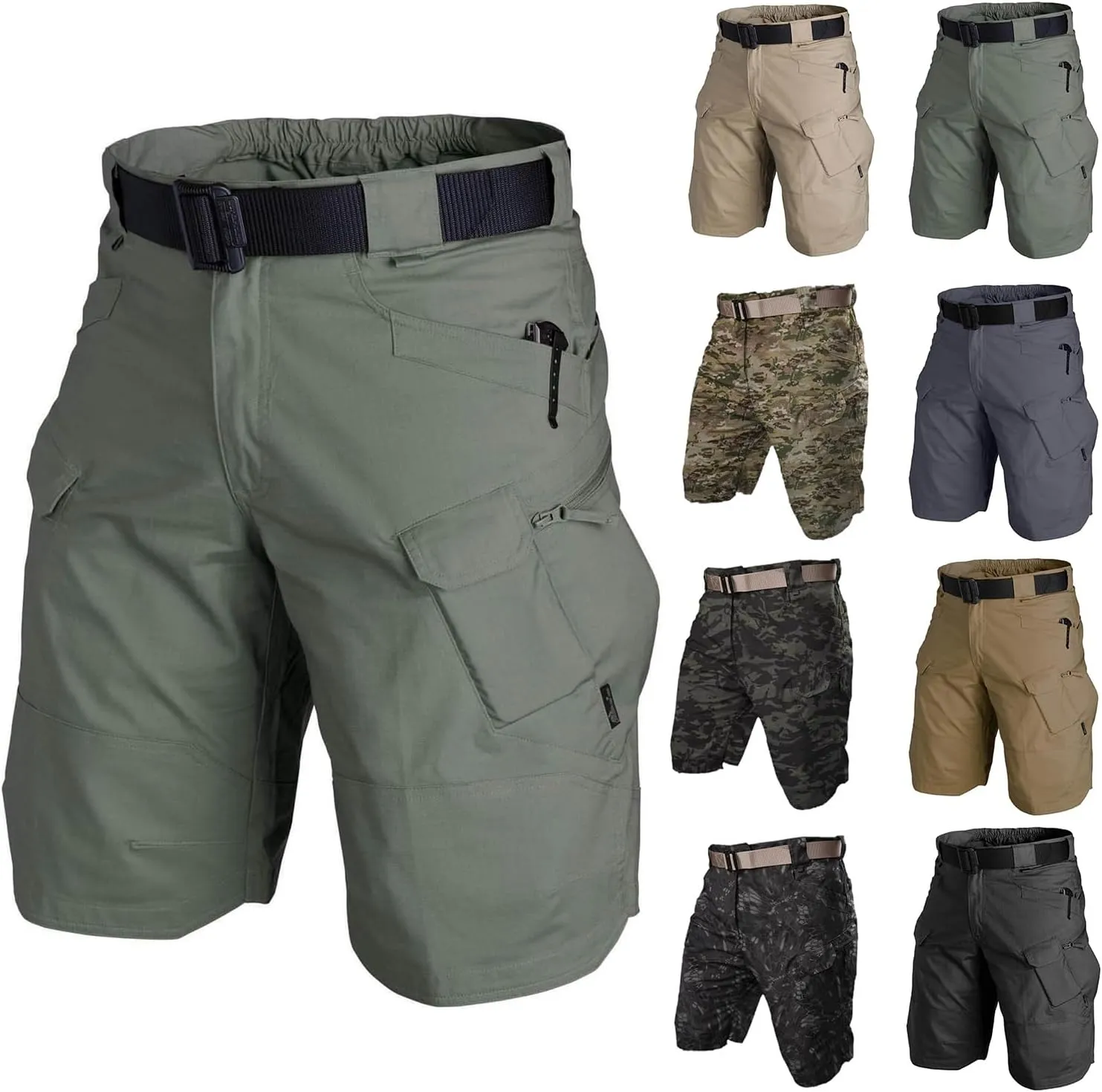 Mens Military Tactical Shorts Flat Front Combat Cargo Shorts Moisture Quick Dry Hiking Pants with Multiple Pockets