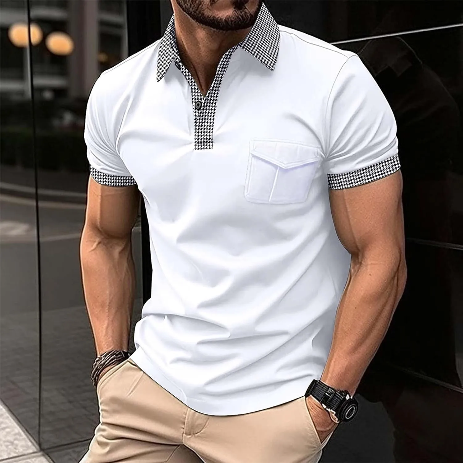 Men's Quarter Button Polo Shirts Casual Knit Short Sleeve Ribbed Polo T Shirt Classic Fit Golf Shirts Activewear Tops