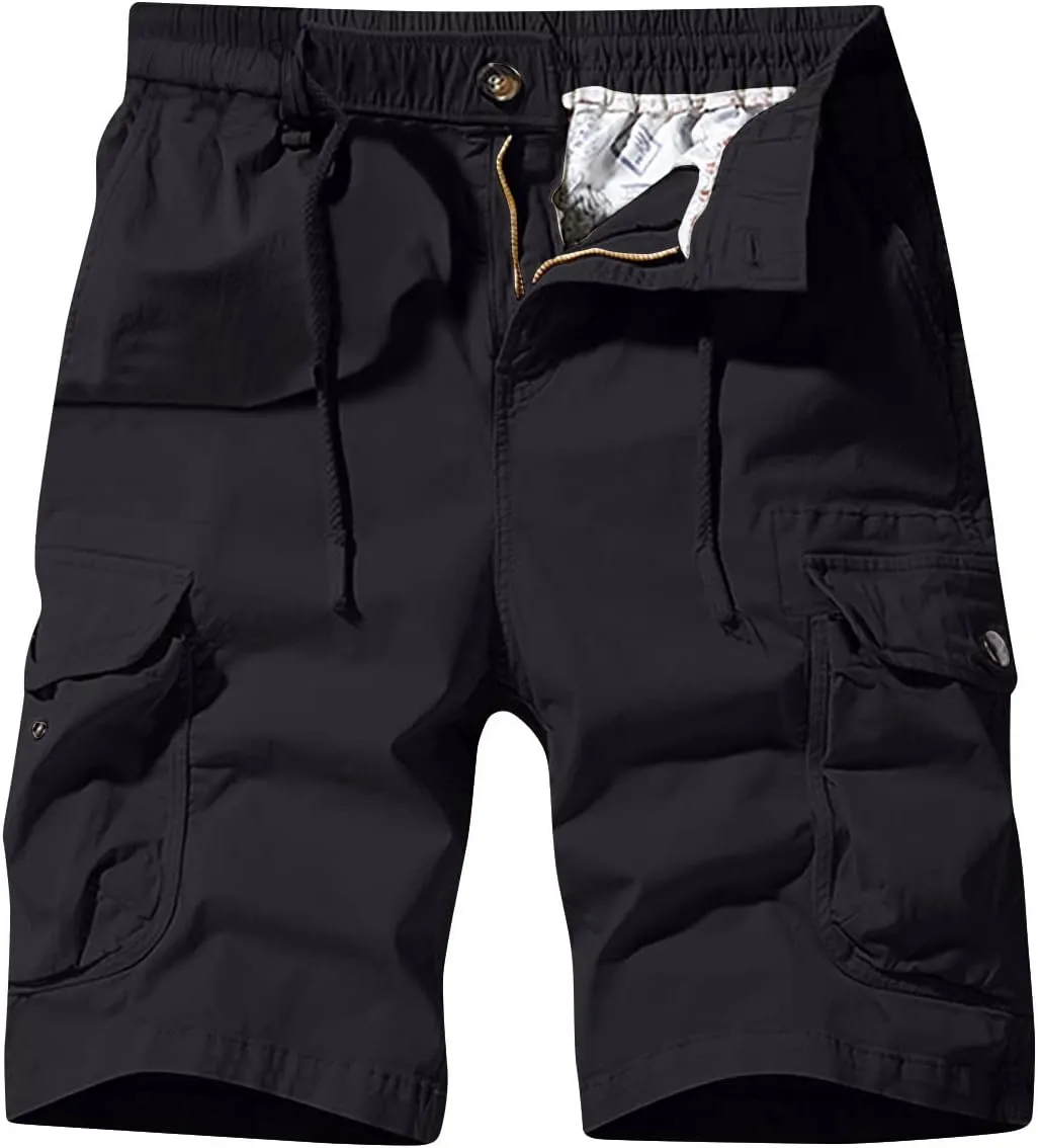 Mens Quick Dry Cargo Shorts Casual Loose Buckle Zipper Sumemr Linen Short with Pockets Classic Fit 5" Inseam Pant