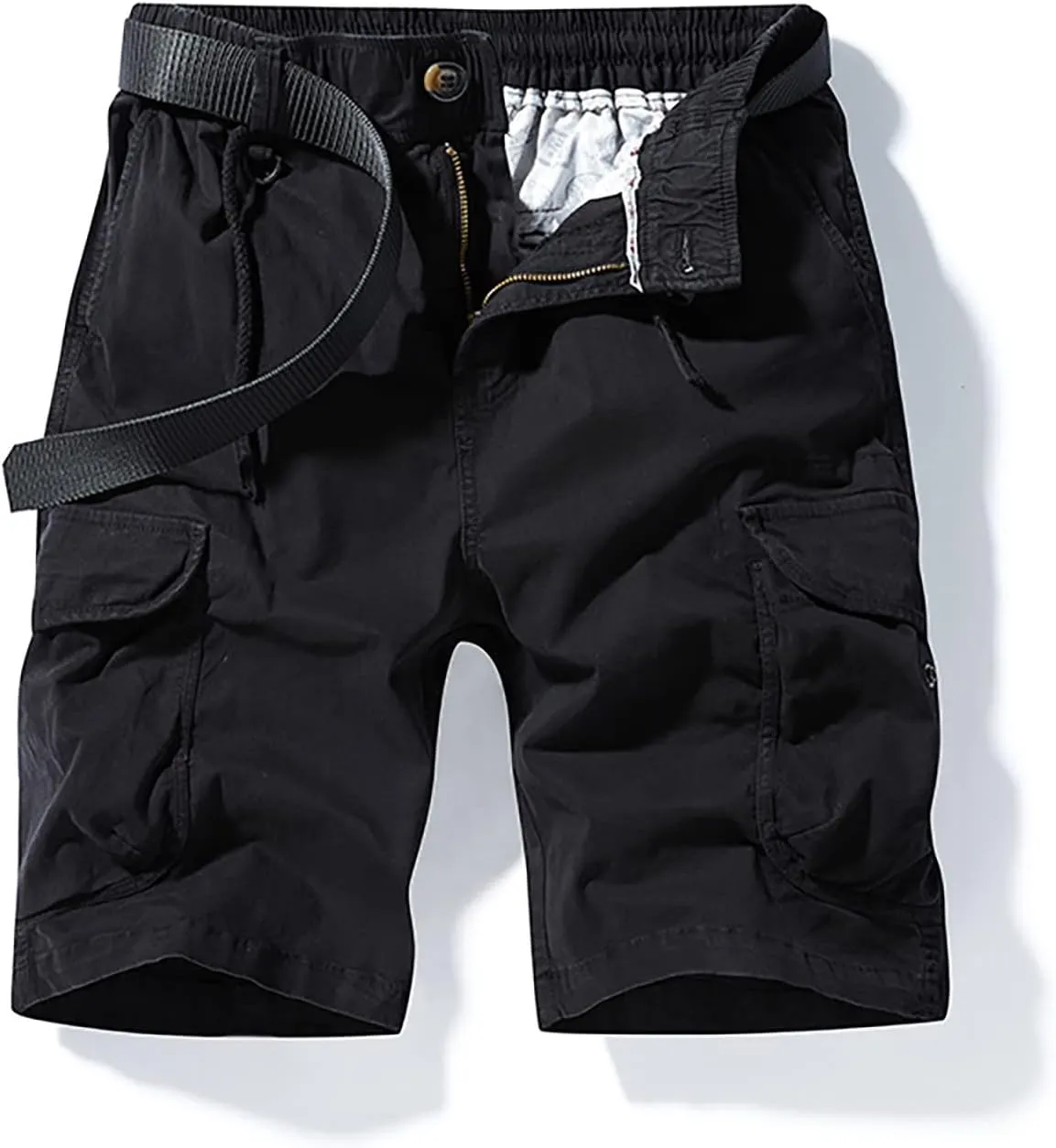 Mens Quick Dry Cargo Shorts Casual Loose Buckle Zipper Sumemr Linen Short with Pockets Classic Fit 5" Inseam Pant