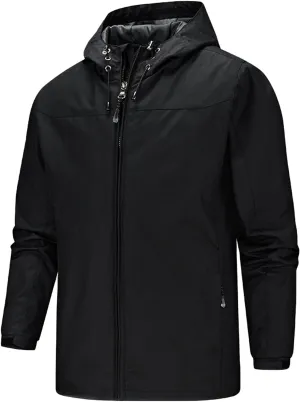 Men's Rain Jacket Soft Shell Waterproof Lightweight Packable Rain Shell Raincoat with Hood for Golf Hiking Travel
